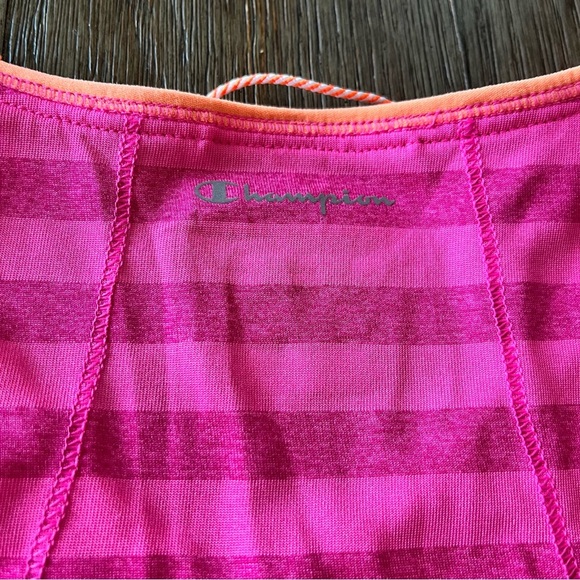 Champion Brand Bright Pink Striped V Neck Short Sleeve T Shirt  Large - Picture 3 of 5